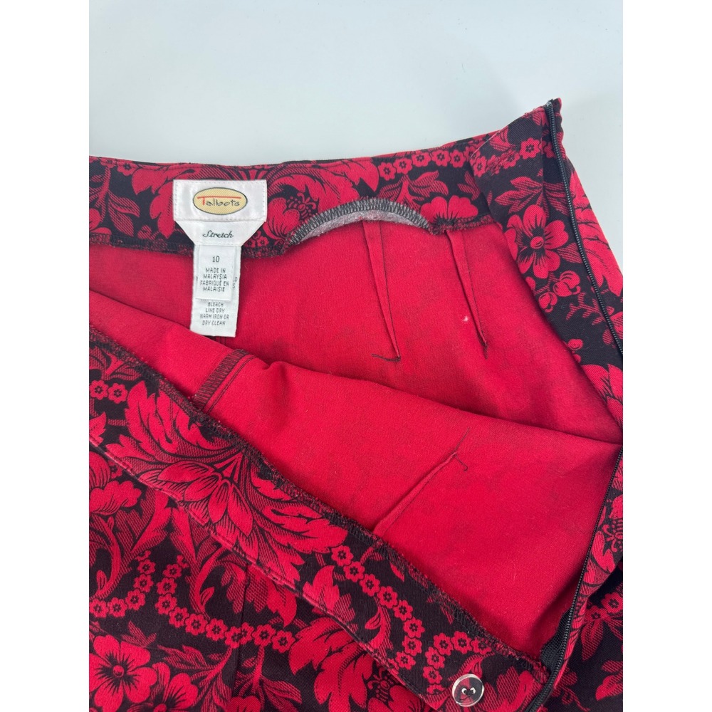 Talbots Red Black Damask Floral Print Stretch Ankle Pants Side Zip Womens 10 - Picture 2 of 3